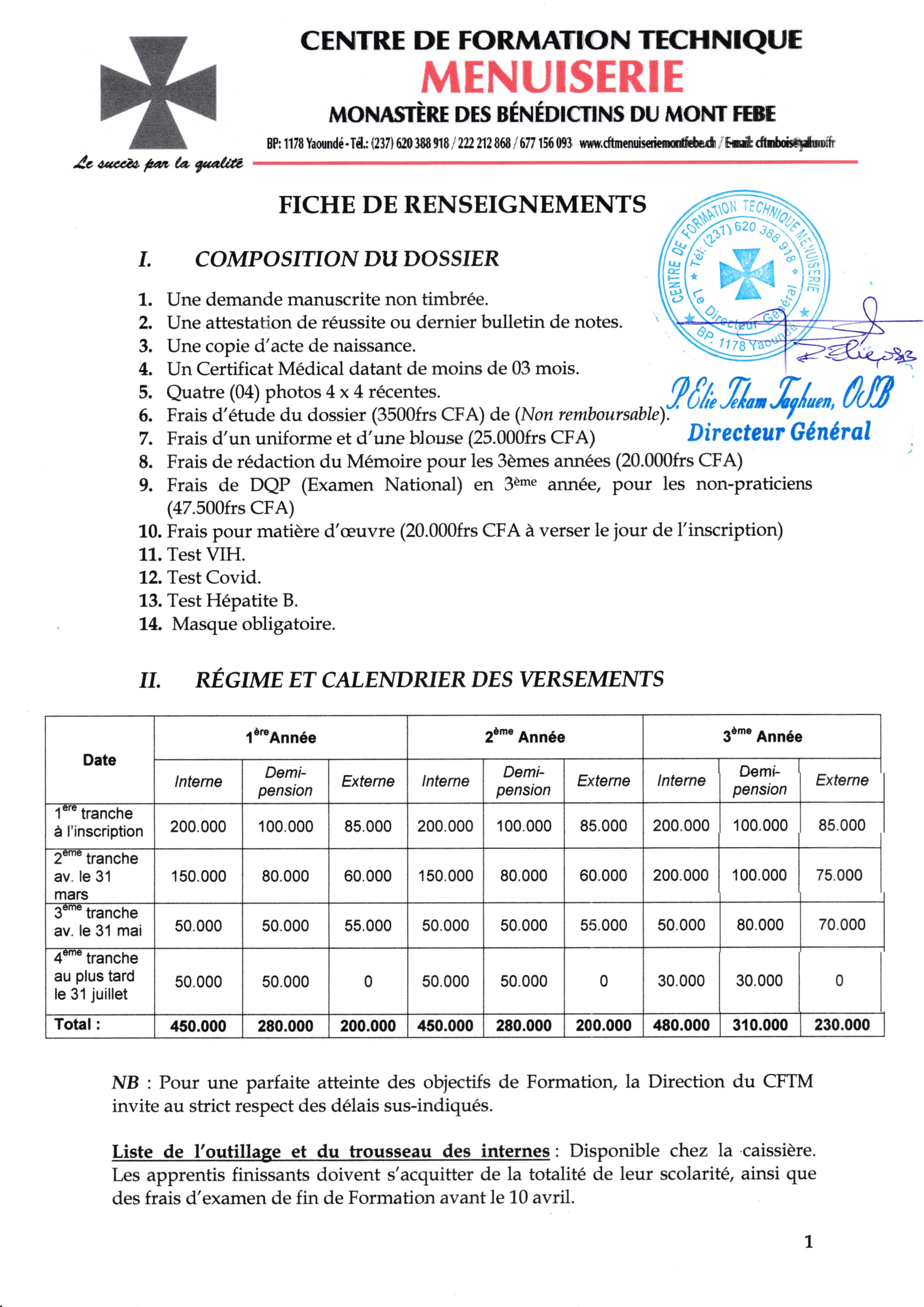 FICHE DE RENSEIGNEMENTS 2 1 2025